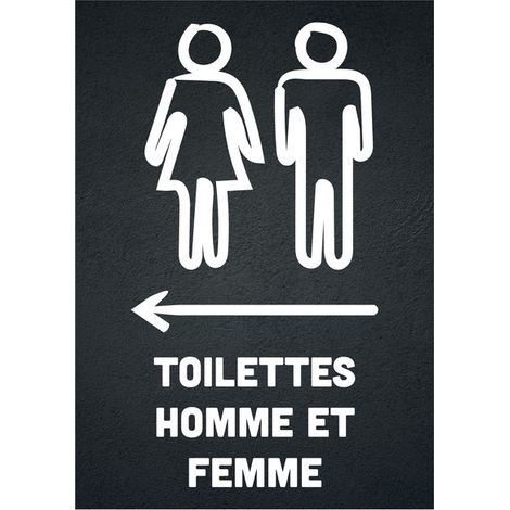 Panneau PVC "TOILETTES HOMME ET FEMME" flèche à gauche fond noir format A5 (1/3)