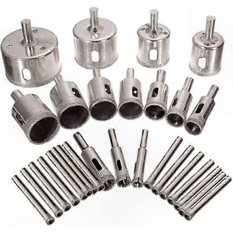 Set de 30 Forets Scie Cloche avec Gabarit de Perçage Guide pour Carrelage, Marbre, Céramique et Verre (1/4)