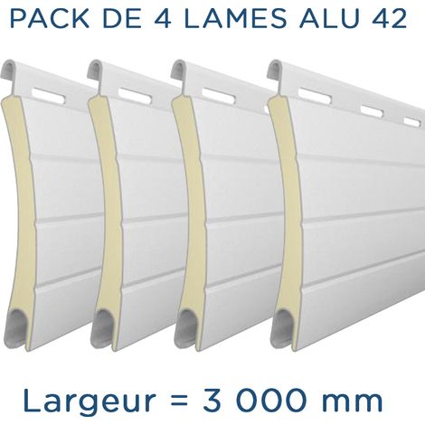 Pack de 4 lames aluminium 3000mm – Hauteur 42mm – Épaisseur 8mm – Coloris blanc – Pour volet roulant manuel – Alulux