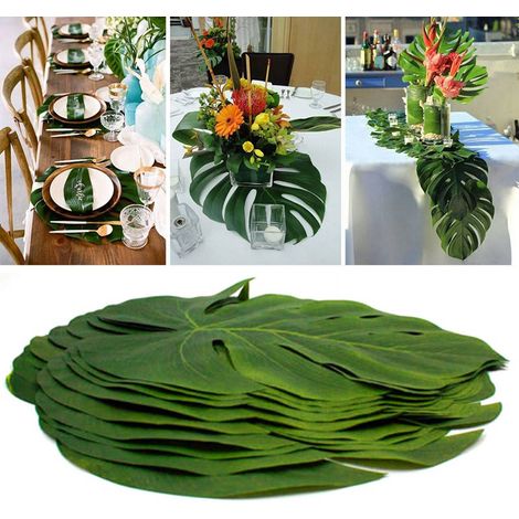 Feuilles De Palmier Tropicales Artificielles - XL - Pour Décoration Jungle Fête Thème Hawaïenne Plage Mariage Anniversaire - 12 Pièces (1/5)