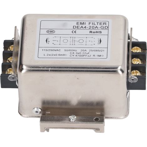 Filtre antiparasite EMI 2 pôles 1 phase 115V 250V 20A 50/60Hz pour réducteur de bruit électrique (1/5)