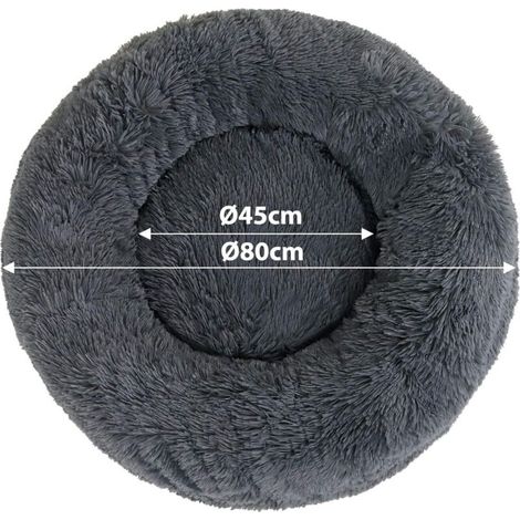Panier Pour Chien 80cm Chau Peluche Lit Pour Chat Anti Dérapant Lavable Rond En Moelleux Coussin Anti Stress Lit Pour Chiens Et Chats (Gris Foncé)