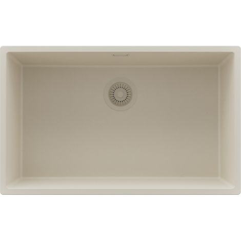 PRIMAGRAN Evier Cuisine en Granit 76x47cm,Lavabo 1 bac + Kit de Vidage, Évier à Encastrer au meuble 80cm - London Slim, Beige (1/5)