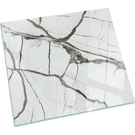Plaque en verre trempé de sol imprimée sous cheminée style loft et industriel Motif veines marbrées Carrée 60x60 cm (1/5)