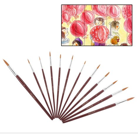 12 Pièces Pinceaux à Peinture Poils Nylon Ronds Rouge Bordeaux pour Artistes Débutants (1/5)