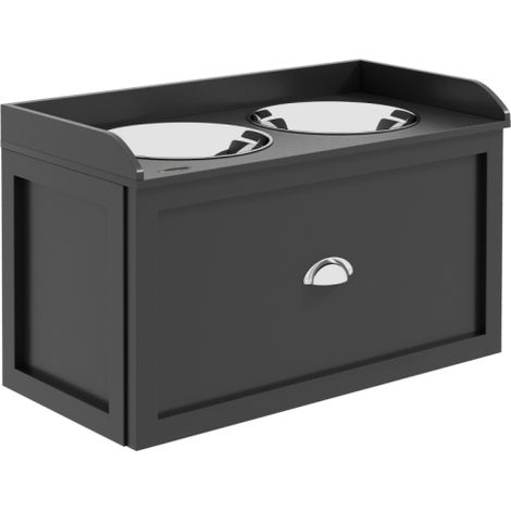 Stazione di alimentazione con 2 ciotole (2 litri ciascuna), in acciaio inox, con cassetto, adatta a cani di taglia grande, nero e argento, 60 x 30 x 36 cm (disponibile in loco) (1/5)