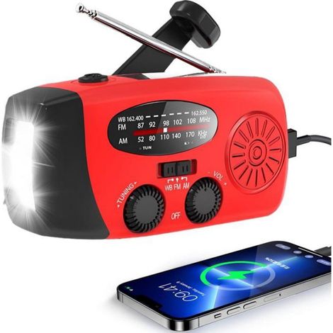 Radio FM/AM/WB - Solaire - Lampe torche - Batterie externe - Mini radio de survie solaire - Radio d'urgence sur piles - Lampe torche
