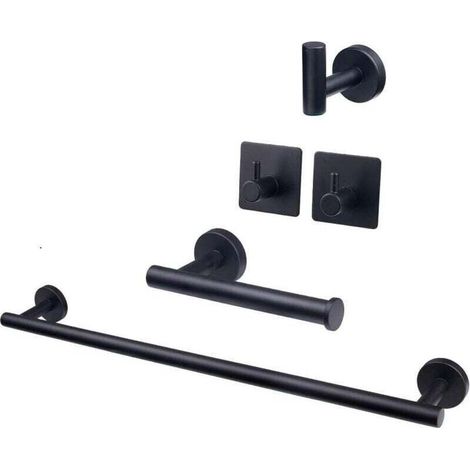 Juego de 5 accesorios de baño en acero inoxidable SUS304: toallero, barra de toalla extensible, portarrollos de papel higiénico, 3 ganchos para albornoz, accesorios de baño (1/3)
