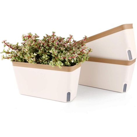 T4U 27cm Selbstwässernder Blumenkasten Kräutertopf 3er-Set Braun (1/5)