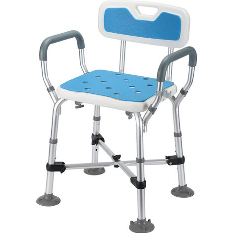 Randaco Tabouret de douche Tabouret de bain Hauteur réglable Chaise de douche - jusqu'à 180kg Supports croisés avec bras et dossier