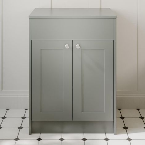 600mm Grey Traditional Bathroom Countertop Vanity Unit Floor Standing Doors (1/5)