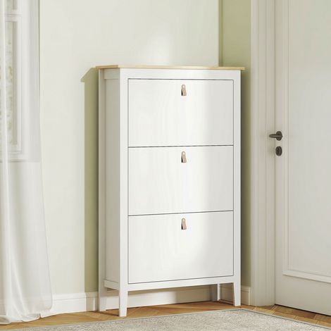 Meuble à chaussures 21 paires, armoire à chaussures avec 3 tiroirs rabattables, étagères amovibles et réglables, blanc (1/5)