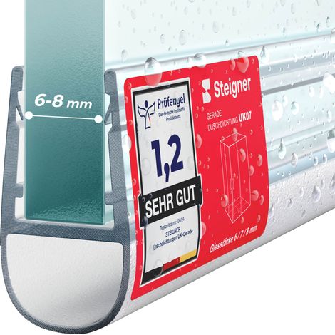 Steigner – Joint de douche en PVC 50cm – Étanchéité pour verre 6/7/8mm – Installation facile sans colle – Pour cabines rectangulaires