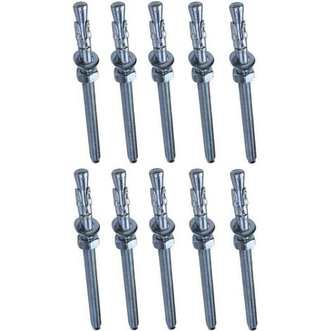 10x Boulon Vis d’ancrage filetage long, Goujon à expansion - M8x120mm - en acier zingué - pour béton, pierre