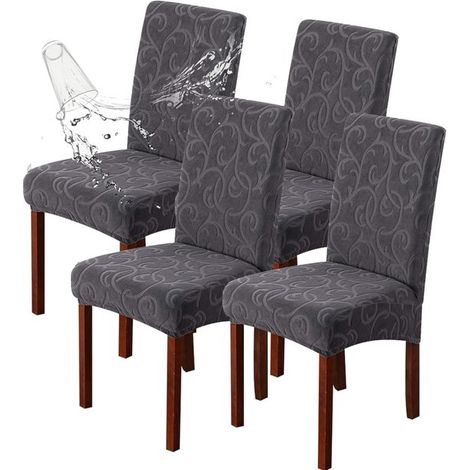 Set di 4 coprisedie impermeabili per sedie da pranzo – Coprisedie elasticizzati Parsons – Fantasia floreale grigio scuro – Copertura protettiva per cucina e sala da pranzo – Rimovibile e lavabile (1/5)