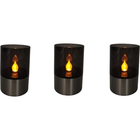 LED Solarleuchte Kerze mit Dämmerungssensor Rauchglas 12 cm - 3er Set Flammenlose/LED-Kerze (1/3)