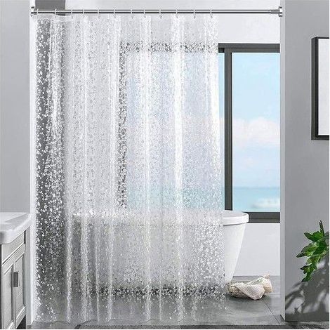 Rideau de douche transparent à motif pierre 3D, 100 % EVA, imperméable et anti-moisissure, 180 x 200 cm, 12 anneaux, (1/5)