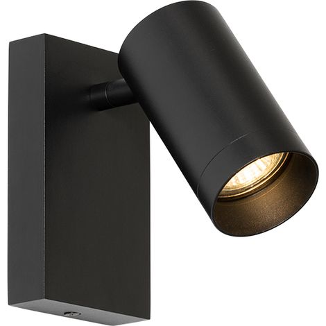 QAZQA Applique con interruttore jeana luxe - Moderno - Alluminio,Acciaio - Nero - Allungato Max. 1 x Watt