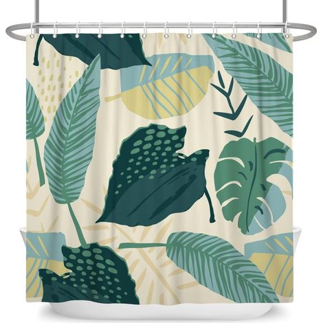 183x183cm Aquarelle Feuille Rideau de Douche Abstrait Plante Tropicale Feuilles de Bananier Monstera Salle de Bain Boho Jungle Plante Lavable Baignoire (1/4)