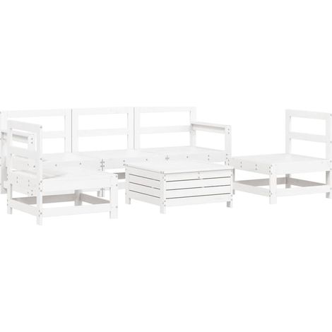 Maison Exclusive - 6-tlg. Garten-Sofagarnitur Weiß Massivholz Kie (1/5)