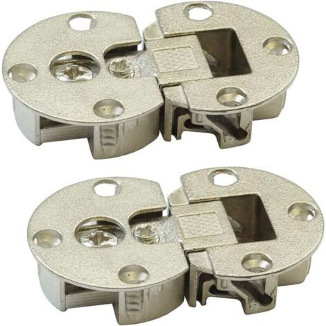 Charnières pour portes de meubles - ouverture à 90°, lot de 2, acier nickelé. Conviennent aux portes en bois, aux placards de cuisine et aux armoires. Réglage 3D. (1/4)