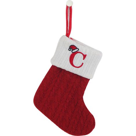 Décoration de Noël : chaussette brodée lettre C en polyester, sachet cadeau tricoté à accrocher au sapin - Rouge (1/5)