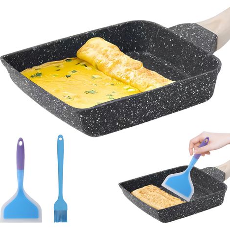 Poêle Omelette Japonaise, Poêle a Omelette, Poele Rectangulaire Japonaise, avec Poignée Amovible, avec Spatule En Silicone Et Pinceau a Huile, 18 X 15 cm (1/5)