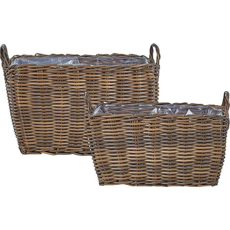Set di 2 ceste per piante da esterno Vasi per piante rivestite in rattan sintetico marrone Ormos