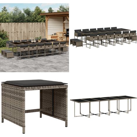 Ensemble à manger de jardin 17 pcs et coussins résine tressée - Ensemble Salon De Jardin - Meuble De Jardin - Mobilier D'extérieure - Set De Table Et Chaises - Table Et Chaises Pliables - Home & Livin (1/5)
