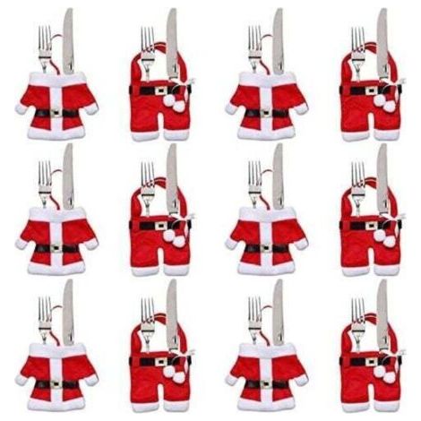 12 Pièces Porte Couvert Noël Décoration de Table Noël Cadeaux de Noël (Costumes du Père Noël) (1/4)