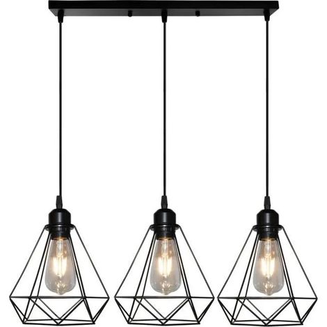 Lustre Suspension Industrielle en Cage forme Diamant Metal Lampe Vintage Fer Forge (1/4)