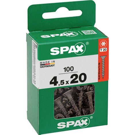 SPAX Universalschraube, 4,5 x 20, Vollgewinde, Senkkopf, T-STAR plus T20, 4-CUT, Schwarz verzinkt, 100 Stück - 4191040450202 (1/3)