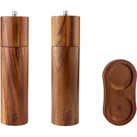 Ensemble moulin à sel et à poivre en bois, moulin manuel de 20 cm, mouture réglable et rechargeable, moulin à poivre en bois d'acacia pour votre cuisine (1/5)