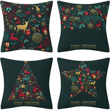 Federa per cuscino UlisemNoël in lino e cotone, federa quadrata natalizia, forma "Buon Natale", decorazione natalizia con renne e neve per divano, casa, soggiorno, camera da letto (1/4)