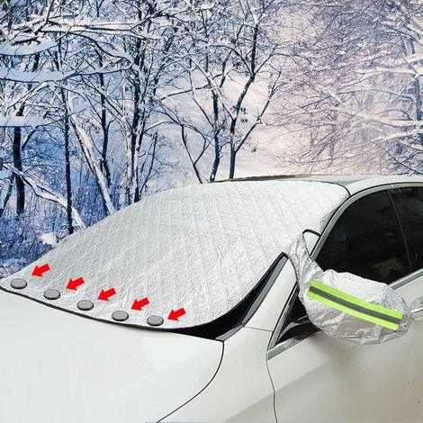 Housse de pare-brise de voiture avec 5 bandes magnétiques et réfléchissantes - Protection hivernale pliable contre le gel, la neige, les UV, le soleil, la poussière et la pluie - 240 x 116 cm