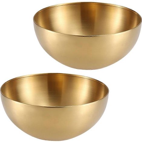 Saladier doré en acier inoxydable compatible pour la cuisine, lot de 2 bols de service (1/5)