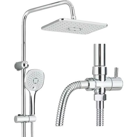 Conjunto de ducha, altura regulable, diseño cuadrado, cromado. (1/2)