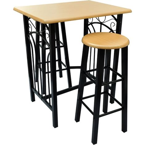 vidaXL Tavolo e Sgabelli da Bar Set 3 pz in Legno e Acciaio (1/5)