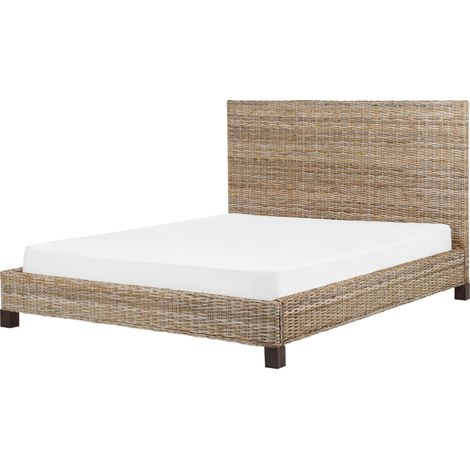 Camera da letto moderna Boho UE Letto matrimoniale con base 160 x 200 cm Rattan Mogano Testata intrecciata naturale Salbris