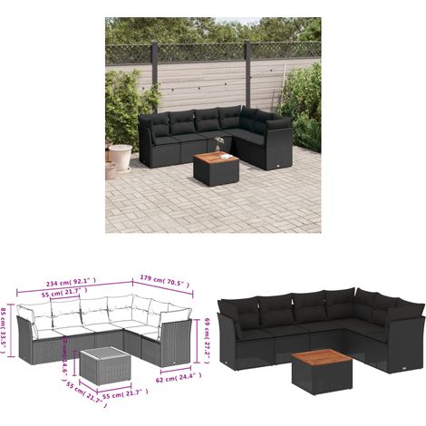 7-tlg. Garten-Sofagarnitur mit Kissen Schwarz Poly Rattan - Gartenmöbel - Outdoor Möbel - Rattan Gartenmöbel - Lounge Set - Esstisch - Home & Living (1/3)