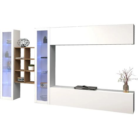 Parete Attrezzata per Soggiorno Vetrine Libreria Mobile TV Bianco (1/5)