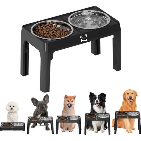 Filiyano-Gamelle surélevée pour chien, hauteur réglable, avec 2 gamelles, pliable, antidérapante, convient aux chiens de petite, moyenne et grande (1/5)