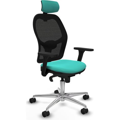 Jorquera sincro malla negra similpiel turquesa brazos 3D base aluminio cabecero 2D ruedas 65mm nailon (1/5)