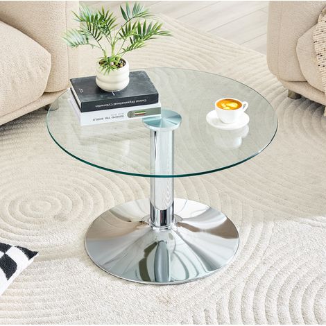 Table basse ronde en verre trempé Ø 70 cm avec piètement métallique stable - Design moderne doré/noir/argent (1/5)