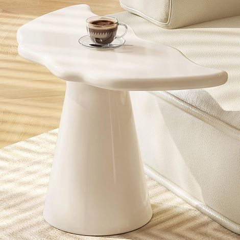 Table d'appoint blanche en queue de poisson – Dimensions 60x29,7x40cm – Design moderne pour salon ou chambre – Surface facile à nettoyer (1/5)
