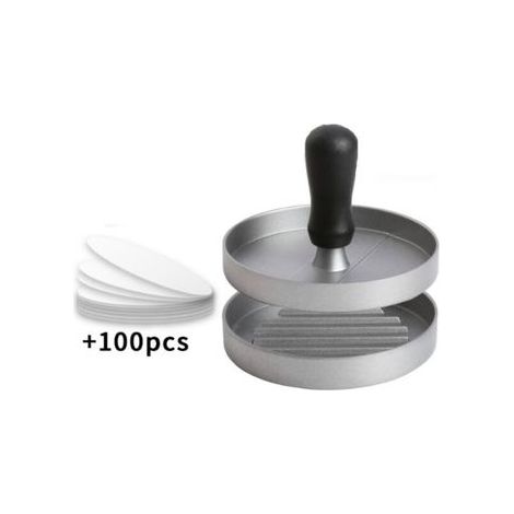 1Pc Presse À Burger Moule Steak Haché En Aluminium Revêtement Antiadhésif + 100 Feuilles De Papier , Ustensiles Cuisine Pour Faire Délicieux Hamburgers, Galettes Et Barbecues, Argent (1/4)