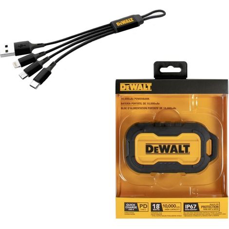 Dewalt Portable Powerbank Phone Charger 10,000mAh 2 Port IP67 + 3in1 Multi Cable (1/5)