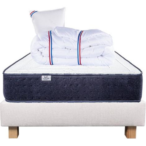 Ensemble Matelas Nuage (24cm), Sommier (20cm), Oreiller et Couette, mousses haute densité, mi-ferme, face été/hiver, 90x190cm (1/5)