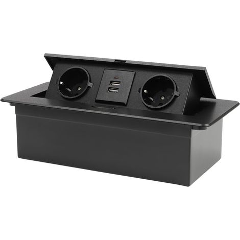 Tischplatte Versteckt Steckdose Einbausteckdose Versenkbar 2 Fach Mit 2 USB Tischsteckdose Pop Up Steckdose Desktop Typec Connection Box Black 26.6 x 11.8 x 7cm (Black) (1/5)