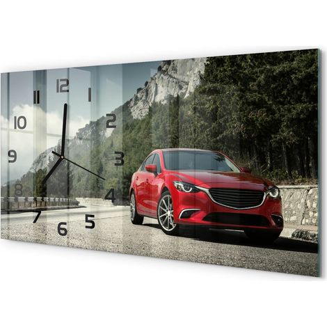 Horloge Murale Horizontale Minimaliste 60x30 cm Verre Décoration Intérieure Voiture dans les montagnes (1/5)